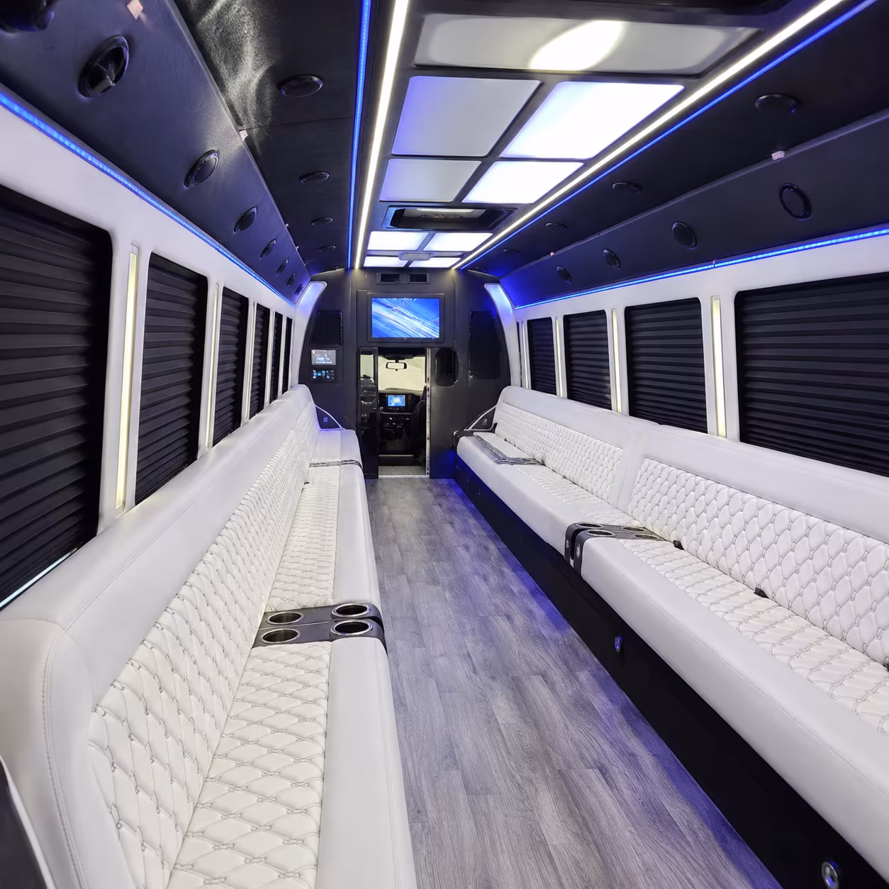Passenger watching the Columbus scenery during a regional party bus road trip