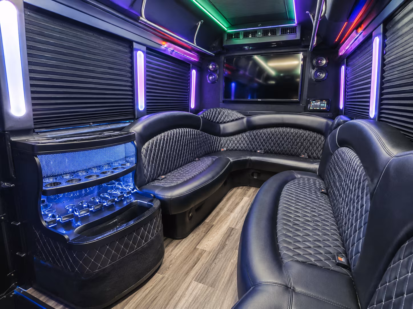 Columbus Birthday, Sweet 16, & Quinceañera Transportation party bus exterior