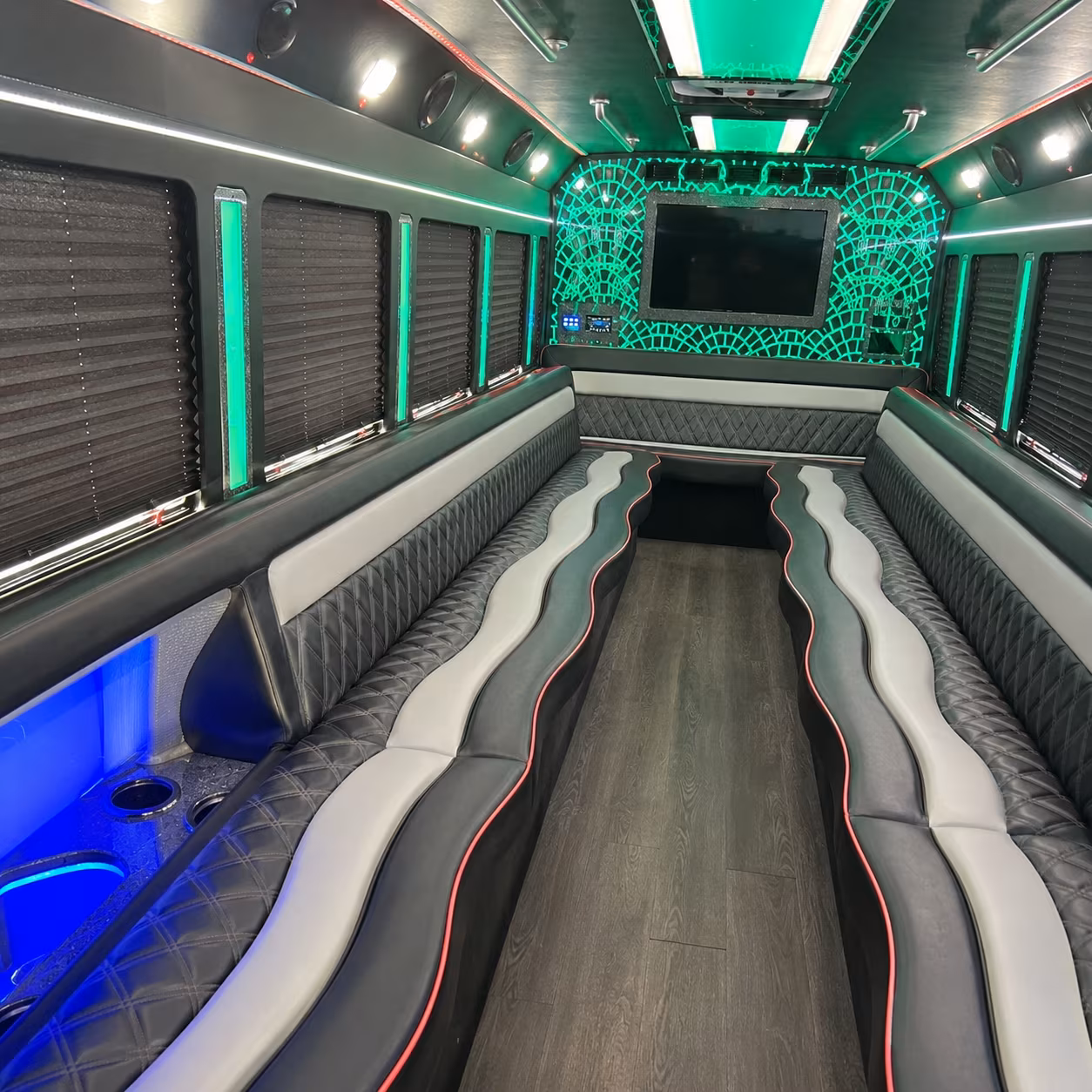 Columbus Birthday, Sweet 16, & Quinceañera Transportation party bus exterior