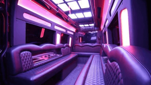 Interior of Charter Bus Company Auburn's 15 Passenger Party Bus in Auburn