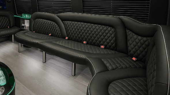 Interior of Charter Bus Company Birmingham's 18 Passenger Party Bus in Birmingham